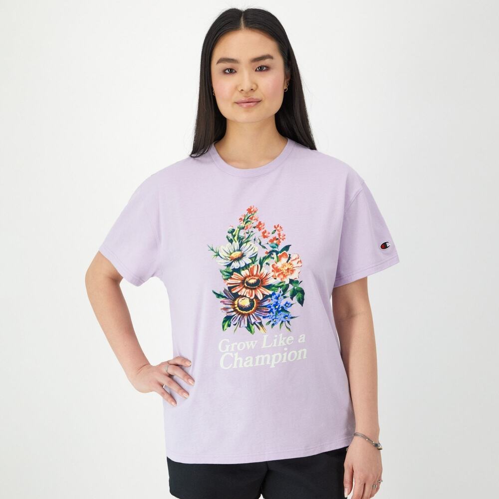 Champion Women's Oversized T-Shirt Purple Size L 0469
